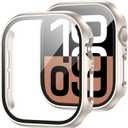 JZK 2 Pack Case with Tempered Glass Screen Protector for Apple Watch Series 11(2025) Series 10 46mm, Slim Guard Bumper Full Coverage Hard PC Ultra-Thin Cover for iWatch 11/10 46mm,Starlight