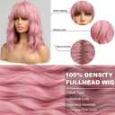BERON 14 Inches Pink Wig for Women Girls Short Curly Synthetic Wig with Bangs Lovely Pink
