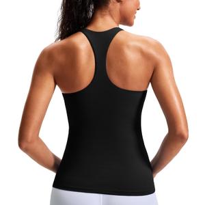 Workout Tank Top with Built in Bra for Women - Racerback Butter Soft Athletic Tops Yoga Tank Tops with Removable Pads (Black, M)