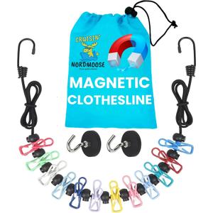 Esoes Magnetic Clothesline for Cruise Ship Cabin Approved, Rubber Coated Non-Scratch Strong Magnets, Portable Travel Clothesline for Cruise Ship, Indoor, RV and Camping