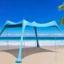 Family Beach Tent Canopy Sun Shade, Pop Up Grande Beach Tent Sun Shelter Stability 4 Poles with Portable Carry Bag Outdoor Shade for Fishing Backyard Camping, Turquoise, 10x10FT 4Pole