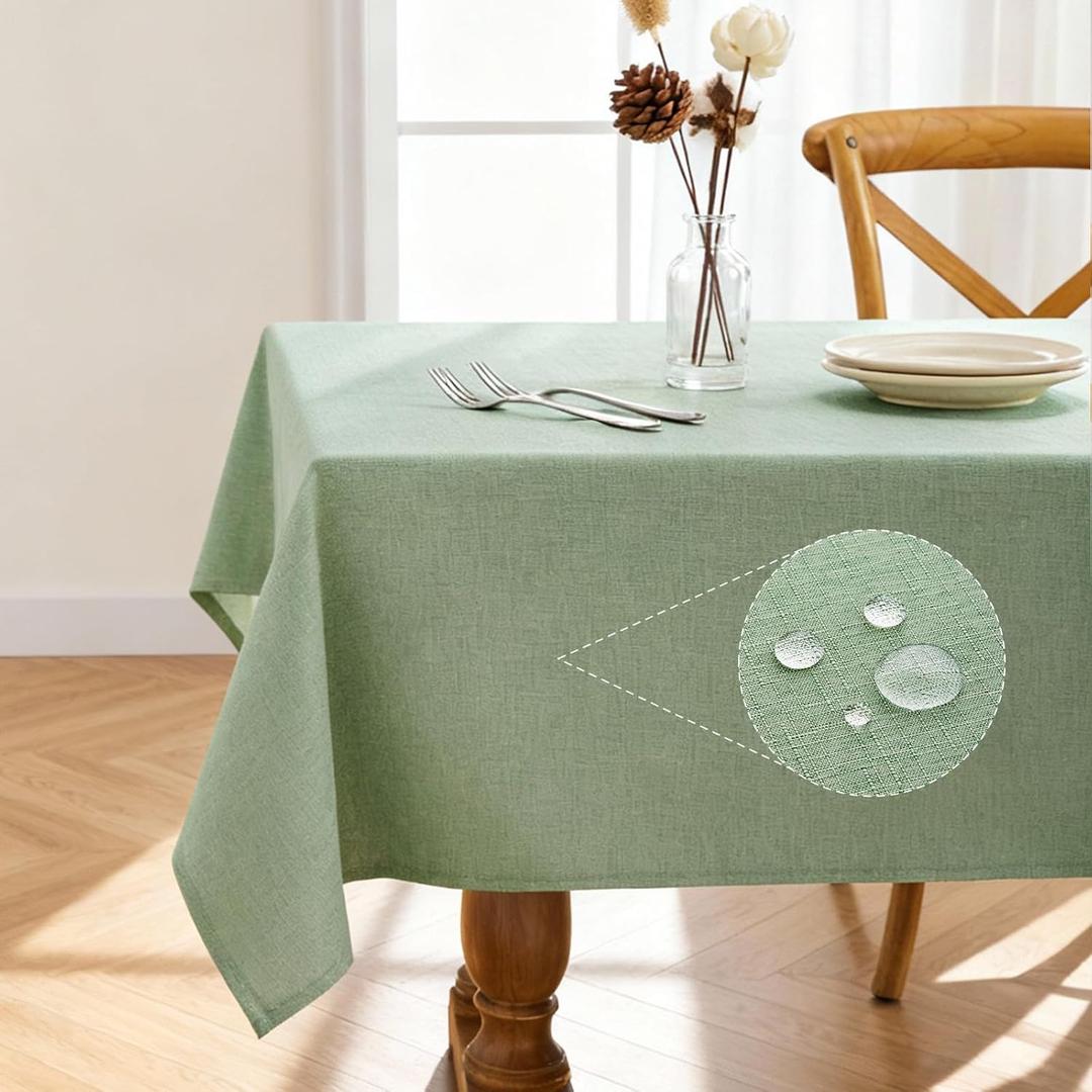 Pureegg Rectangle Linen Tablecloth Waterproof & Stain Resistant, Wrinkle-Free Table Cloth Adds Elegance and Protection, Ideal for Dining, Party, Wedding and Outdoor, 52 x 70 Inch, Sage Green