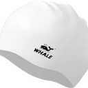 WHALE Extra Large Swim Cap for Women Men, Durable Silicone Swimming Hat with Ear Protection, Unisex Adults Bath Swimming Caps for Long Thick Curly Hair & Dreadlocks Braids Weaves Afro Hair (White)