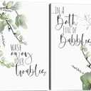 2 Pcs Framed Bathroom Green Plant Canvas Wall Art Sage Pictures Decor Prints Posters Minimalist Paintings Modern for Spa Washroom Toilet Decor Ready to Hang 12x16 Inches