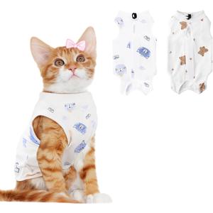 2 PCS Cat Recovery Suit Female Cat Onesie for Cats After Surgery Spay Abdominal Wounds, Kitten Surgery Recovery Suit Female Breathable E-Collar Alternative Kitten Onesie Anti Licking Medium