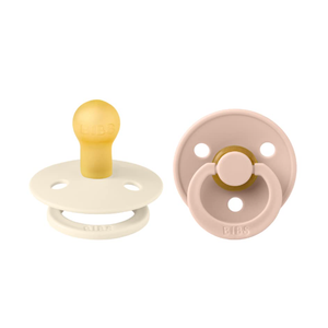 BIBS Colour Soother 2-Pack | BPA Free Dummy Pacifier | Round Nipple | Natural Rubber Latex | Made in Denmark | Size 0-6 Months | Ivory Pink