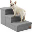 Dog Stairs with Storage, 3-Step Wider Sturdy Dog Steps for Small/Medium/Large Dogs and Older Cats, Folding Doggie Ramp for Bed/Couch/Car Hold Up to 180 lbs (16.7" H, Grey)