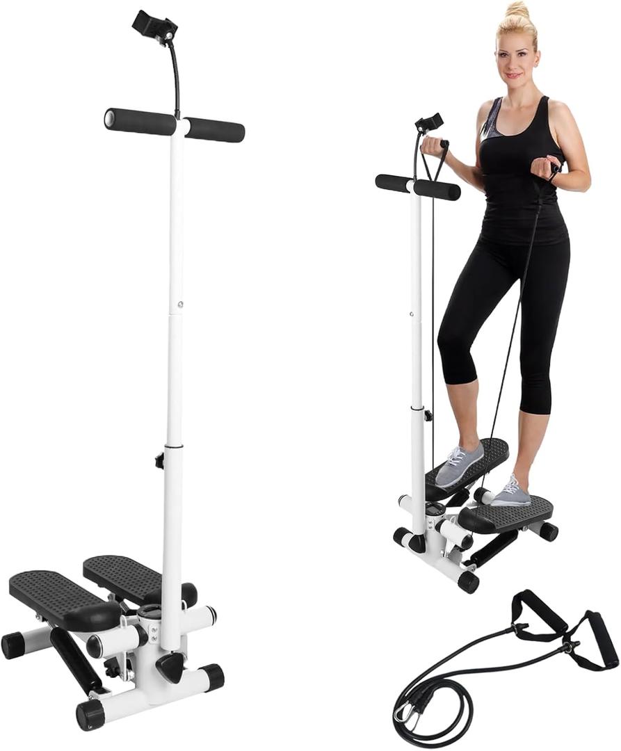 Adjustable Height Stair Stepper with Resistance Bands and LCD Monitor - 330 lb Capacity, Handlebar and Phone Stand for Home Workouts ()