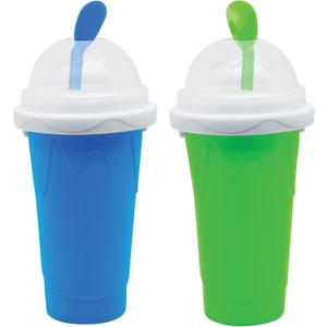 Frozen Magic Slushy Maker Cup, Slushie Maker, Milk Cola Juice Squeeze Cups, Magic Quick Freeze Cupss, Cooling Cups, Smoothies Cup with Lids and Straws for All Age (Pack of 2 BLUE+GREEN)
