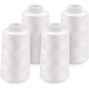 4 Pack White Sewing Thread, Serger Thread Cones of 3000 Yards Each, All Purpose Polyester Sewing Serger, Quilting, Piecing, Overlock Machine