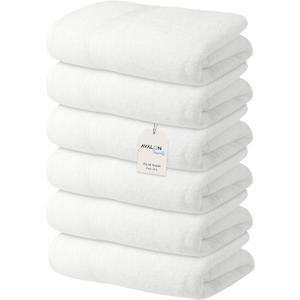 Avalon Towels Luxury Hand Towels (Pack of 6) Size 16x28 Inches - Premium Cotton, Soft and Highly Absorbent Hand Towels for Bathroom, 600 GSM Face Towels, Hotel & Spa Quality, Quick Dry (White)