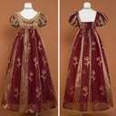 Vibsion Regency Dresses for Women Empire Waist Rose Embroidered Rococo Ball Gown Gothic Victorian Court Dress L Red