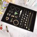 Velvet Jewelry Tray for Drawers Black Jewelrys Display Tray Stackable Jewelry Organizer Trays for Necklace Bracelet Ring Watch (1, Black)