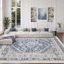 zesthome 8x10 Area Rugs for Living Room,Non-Slip Backing Washable Rugs,Vintage Large Area Rug,Stain Resistant Home Decor Rug (Blue/Beige,8'x10')