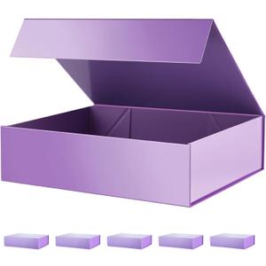 PACKHOME 6 Large Gift Boxes 13.5x10x3.5 Inches, Sturdy Shirt Boxes with Magnetic Lids for Multiple Occasions (Glossy Purple)