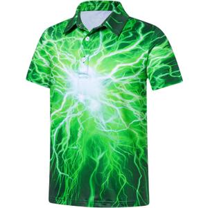 Uideazone Boys Polo Shirts Dry Fit Performance Golf Short Sleeve Casual School Uniform Size 5-14 (7-8 Years, Green Lightning)