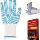 QUWIN BBQ Gloves, Oven Gloves 1472 Extreme Heat Resistant, Grilling Gloves Silicone Non-Slip Oven Mitts, Kitchen Gloves for BBQ, Grilling, Cooking, Baking-1 Pair (Blue, One Size(Long Cuff))