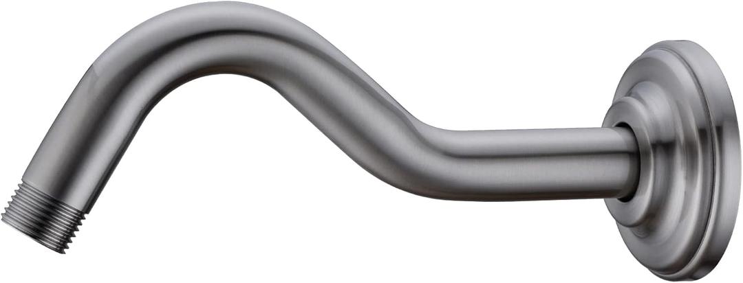 8 Inch S-Shape Curved Shower Arm with Flange Stainless Steel Shower Head Extension Replacement Pipe Arm, Wall Mounted, Brushed Nickel