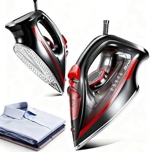 Sundu 1000W Mini Travel Steam Iron, Portable Small Iron for Quilting & Sewing, Non-Stick Soleplate, 300 Steam Holes, 90ml Tank, Safety Base & Digital Temperature Control-Black White