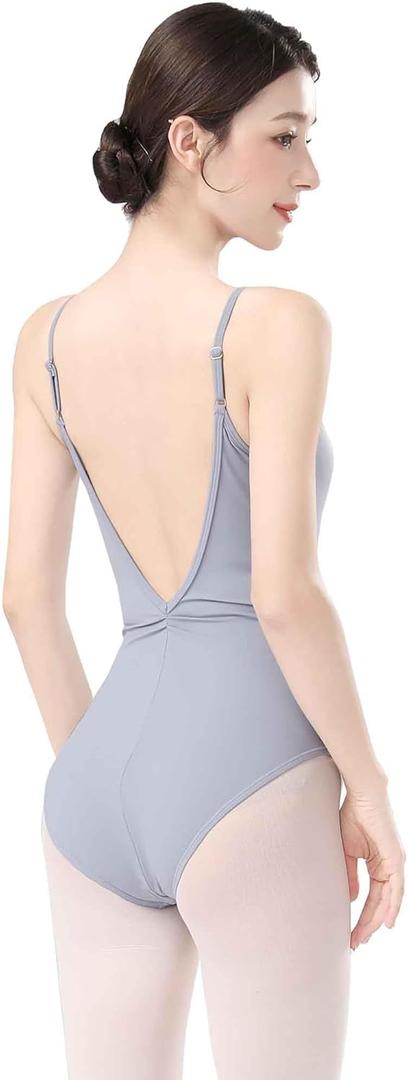 Ballet Leotards for Women, Backless Camisole Bodysuit With Adjustable Straps, Full Lining Dancewear (Blue, S)