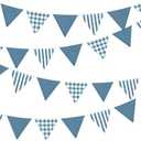 2 Sets Blue Pennant Banner Flags 24Pcs Blue Plaid Striped Nursery Garland Linen Fabric Triangle Streamers for Baby Playroom Decor Boys Nautical Checkered Birthday Baby Shower Party Decorations