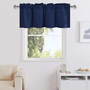 DWCN Kitchen Valance Curtains for Living Room, Rod Pocket Solid Short Topper, Bathroom/Basement Curtain for Window Treatment, 1 Panel, 42 X 12 Inch, Navy Blue