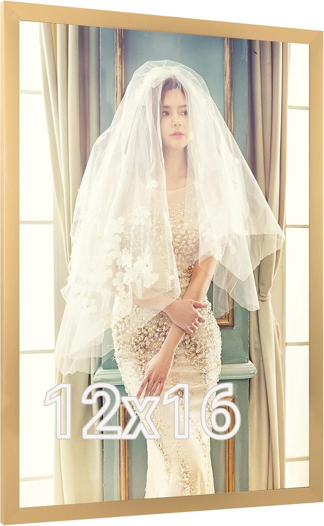 Gold 12x16 Picture Frame, Ornate 16x12in Poster frame, 12 by 16 Canvas Frame, Large Gallery Family Concert Portrait Landscape Photo Wall Frame, Anniversary/Birthday/Wedding/Thank you/Christmas Gift