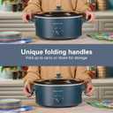 Hamilton Beach 6 Quart Slow Cooker With Space-Saving Folding Handles | 3 Heat Settings | Dishwasher Safe Stoneware Crock & Glass Lid | Kitchen Makeover Blue | 33608