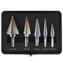 Lichamp Step Drill Bit Set for Metal Sheet Heavy Duty, 5-Piece HSS Step Up Down Drill Bits Stepper Unibit for Steel Hole, 50 Sizes from 1/8 to 1-3/8 inches, B105RD