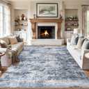 9x12 Area Rug Living Room: Abstract Washable Carpet Grey Blue