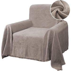 H.VERSAILTEX Cotton Sofa Covers Couch Cover Sofa Slipcover for Most Shape Sofas, Feature Thick Woven Jacquard Seamless with Tassels, Multi-Use Decorative for Couch (Medium: 71" x 91", Sand)