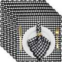 SmoothNovelty 12 Pack Buffalo Plaid Cloth Napkins 18x18 Inch Spring Checkered Cloth Napkins Scalloped Soft Cotton Table Mat Washable Reusable for Dinner Wedding Birthday Parties (Classic,Black)
