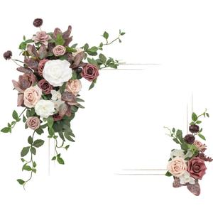 Ling's Moment 2pcs Artificial Welcome Sign Swag Wedding Arch Flowers Decorations Floral Eucalyptus Willow Garland Dusty Rose & Cream Rose Ceremony Party Reception Easel Door Wall Home Entryway Outdoor