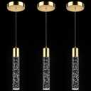 Pendant Lights Kitchen Island, 6500K Modern Kitchen Island Lights Brushed Gold, 3 Pack Ceiling Lighting Fixtures with Crystal Bubble, Integrated LED Hanging Light for Dining Room Restaurant