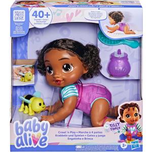 Baby Alive Crawl 'n Play Tilly Tinker Electronic Crawling Baby Doll Set, Black Hair, Kids Toys for Girls & Boys 3 Years & Up, 10.75 Inches