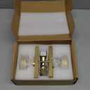 Satin Brass Door Knobs Interior with Lock, Modern Privacy Brushed Gold Brass Door Knob Door Handles Contemporary for Bathroom Bedroom Rectangle