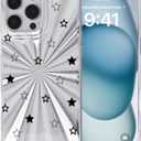Black Transparent Star for iPhone 15 Case, Aurora Refraction Shockproof Cover, Nano-Gradient Light Effect, 0.02 inch Slim TPU, Gliter/Bling/Anti-Yellowing Apple Phone Case for Women Girl Girly