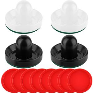 Coopay Air Hockey Pushers and Pucks, Air Hockey Paddles, Goal Handles Paddles Replacement Accessories for Game Tables (4 Striker, 8 Red Puck Pack) (White and Black)