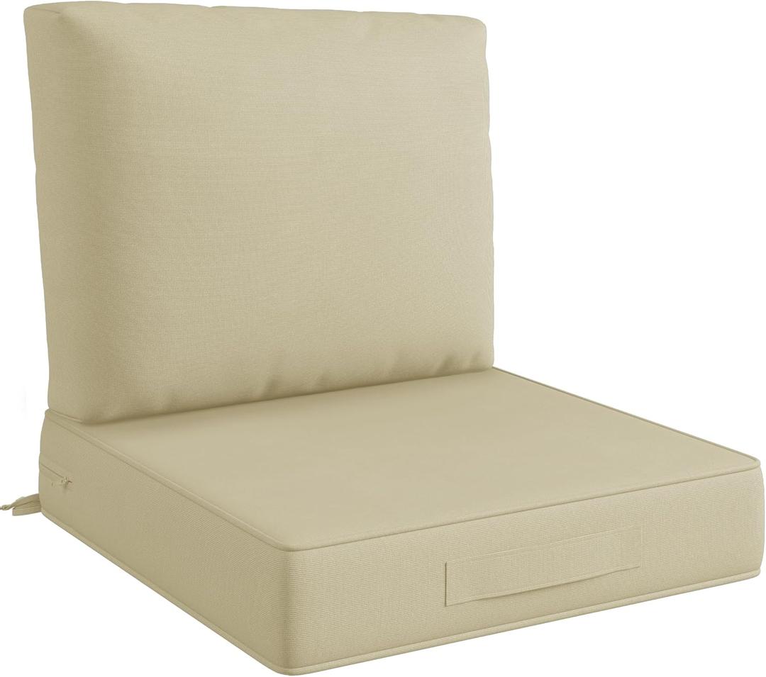 Codi 22x22 Outdoor Seat Cushions, Deep Seats Replacement Chair Cushion for Outside Couch, Sofa, Chairs, Waterproof for Patio Furniture, Beige
