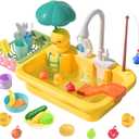 CUTE STONE Play Sink with Running Water, Kitchen Sink Toys with Play Food and Kitchen Utensils, Pool Floating Toys for Fishing Game, Children Role Play Electric Dishwasher Toy Gift for Boys Girls
