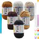 Beginner Easy Yarn Kit for Knitting,Crocheting; Worsted Weight Medium #4; Cotton Blend Yarn for Amigurumi with Tools (Scorching Lava, 6 Skein)