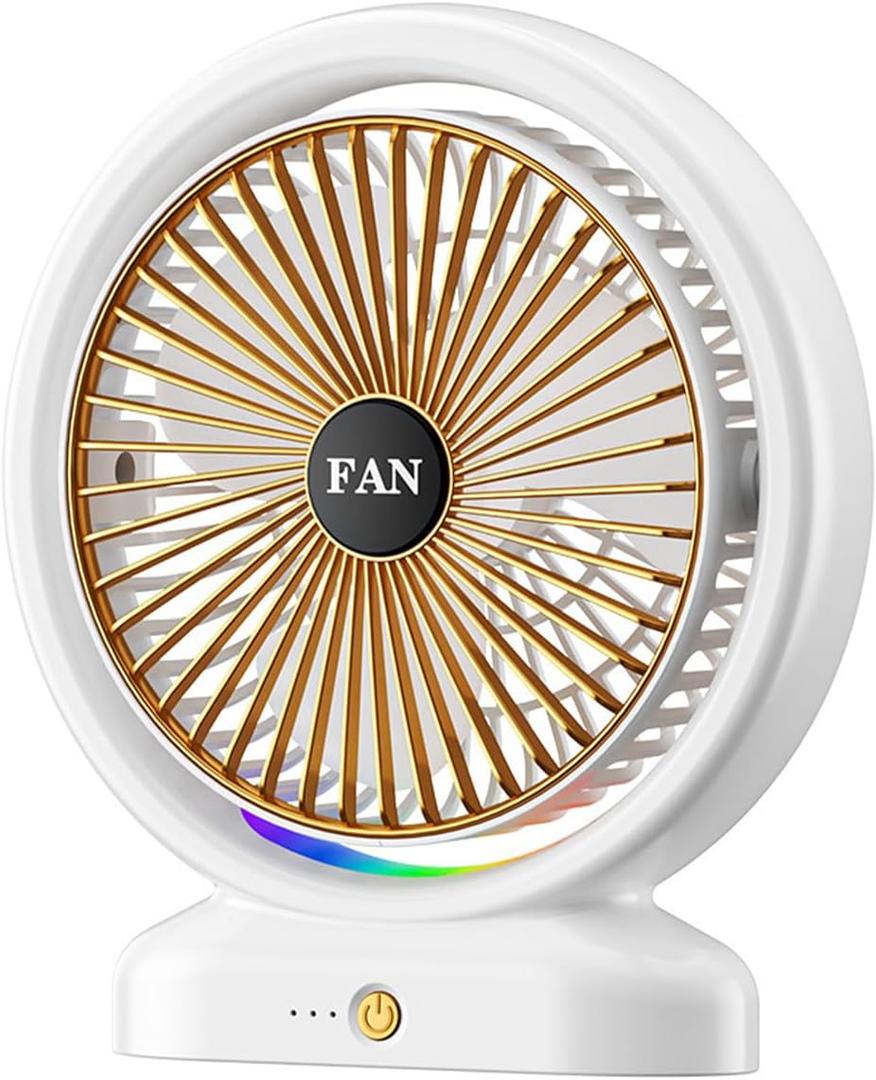 SAYTAY Cool 7-Color Marquee USB Portable Turbo Air-Concentrating Fan, 180 Air Delivery in All Directions, 2000mAh Battery Desktop Fan with 3 Speed Adjustable (White Gold Color)