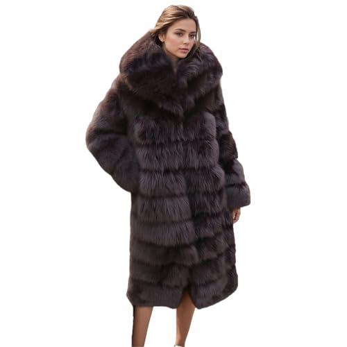 Lisa Colly Women's Winter Plus Size Parka Overcoat Long Sleeve Faux Fur Coat Jacket with Big Hooded (Brown,XX-Large)