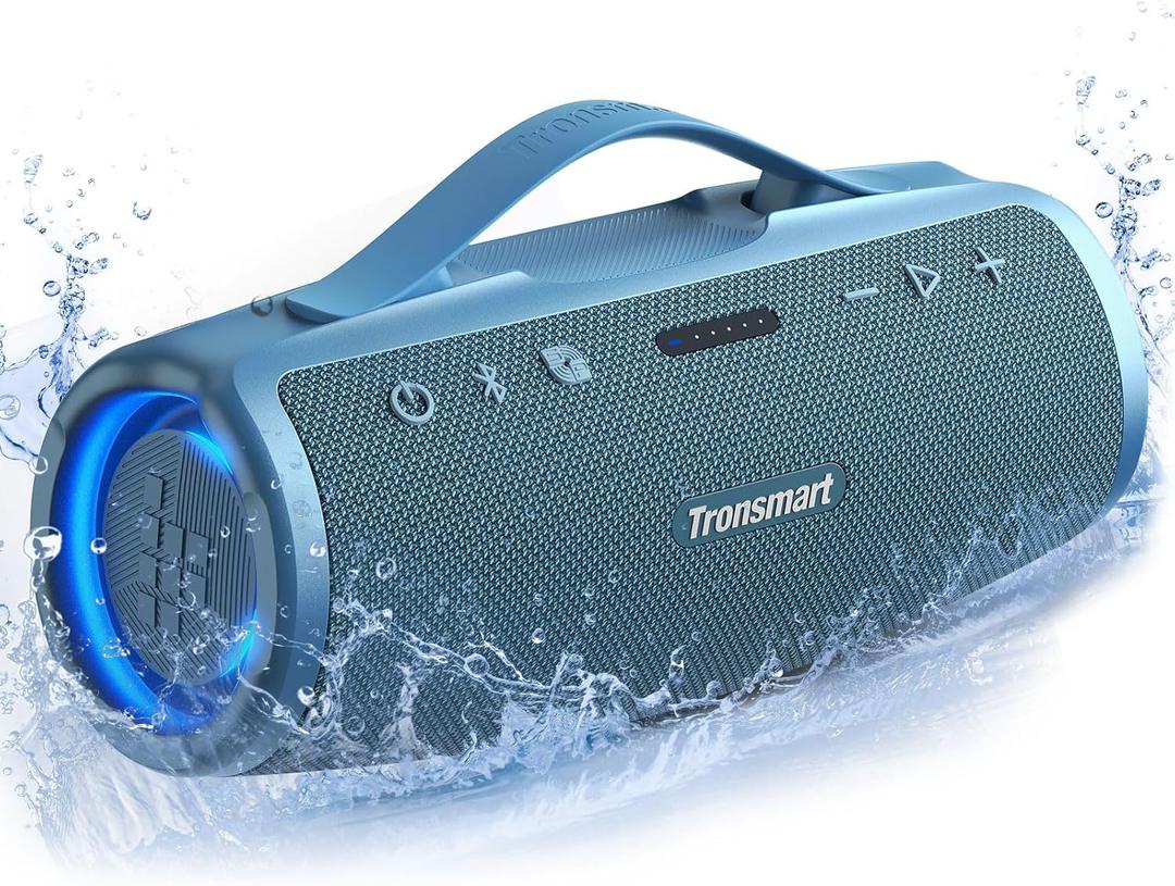 Tronsmart Mirtune S100 Portable Bluetooth Speaker, 50W Punchy Bass & Clear Treble, Retractable Handle, 20H Playtime, IPX7 Waterproof, Customize EQ, Built-in Power Bank for Outdoor, Camping,Beach(Blue)