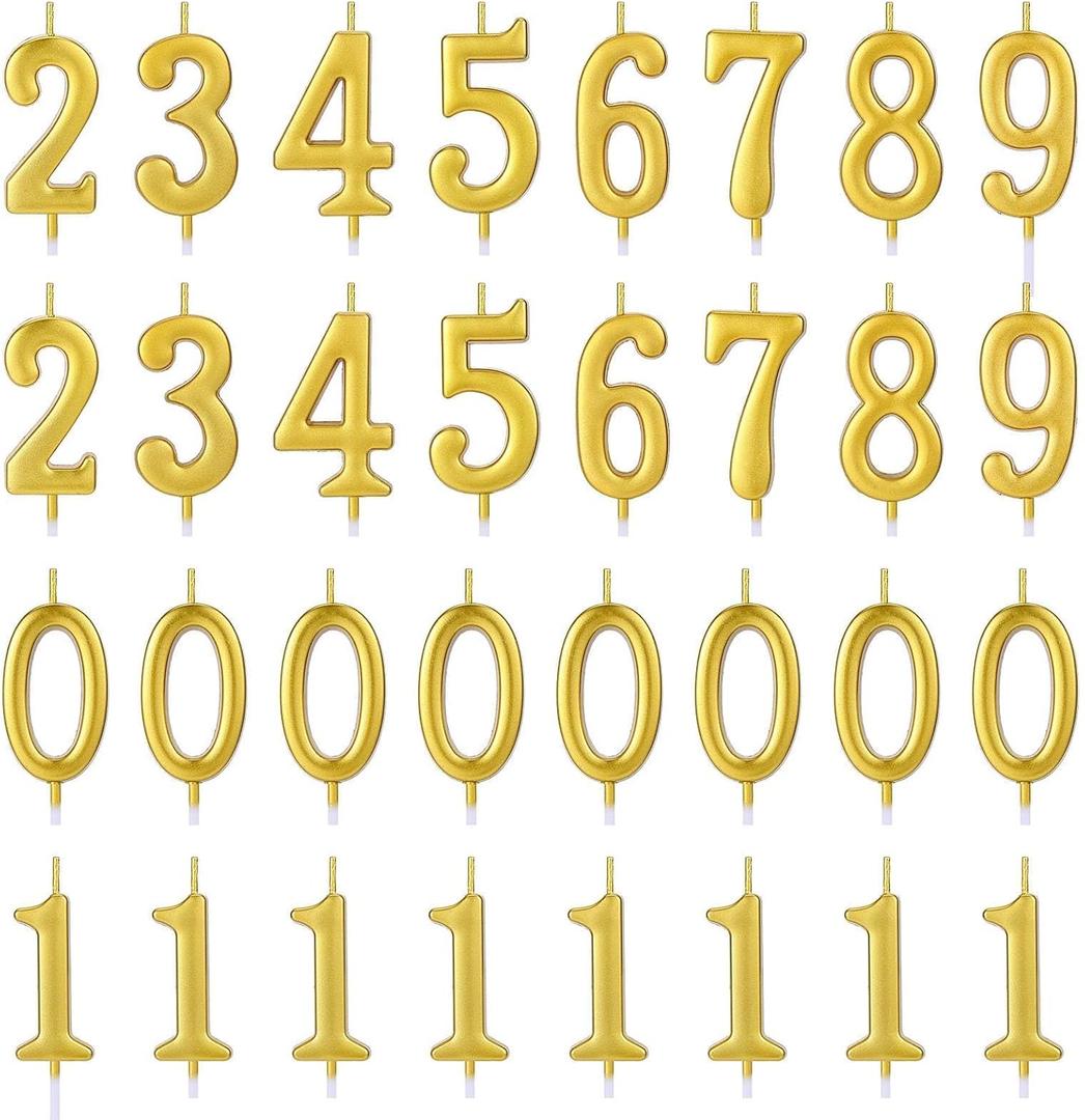 32 Pieces Number Birthday Candles Gold Cake Candles Number 0-9 Cake Decoration for Birthday Ten-Year Milestone Anniversary Wedding Party Celebration (Gold)