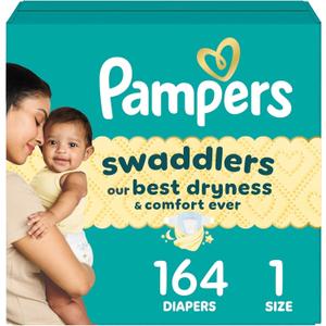 Pampers Swaddlers Diapers, Size 1 (8-14 lbs), 164 Count, Absorbent, Keeps Baby Dry and Comfortable, Skin Safe Disposable Baby Diaper