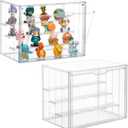 Attelite Acrylic Display Case,Upgrade 4 Tiers Clear Display Case with 3 Adjustable Divider, 2 Pack Stackable Large Storage Box with Magnetic Door for Collectibles Action Figures