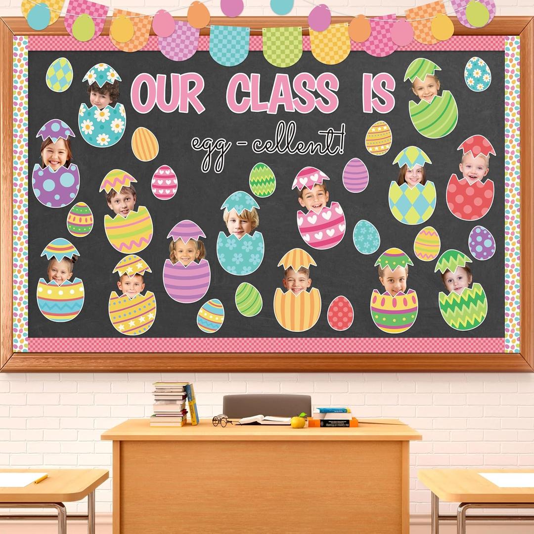 2 x 142Pcs Easter Egg Cutouts with Photo Space, Spring DIY Photo Craft Cutouts for Bulletin Board Classroom Decoration, Make Your Own Easter Egg Craft Kit for School Home Chalkboard Wall Door Decor