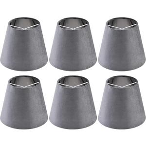 Grey-Velvet Small Lamp Shades Set of 6,Chandelier Lamp Shades 4 x 6 x 5in,Clip on Lamp Shade, Mini Lamp Shade for Desk Lamps,Small Table Lamps,Pendant Lights,Bell Lamps Shade in Hand Crafted -By GO&SO
