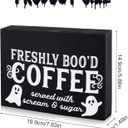 Freshly Booed Coffee Sign, Halloween Coffee Bar Decor Ghost Wooden Decorative Gothic Coffee Sign for Halloween Party Home Kitchen Table Shelf